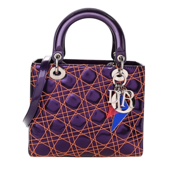 20-25 Preloved Anselm Reyle Medium Metallic Lambskin Cannage Lady Dior - Picture 1 of 16